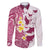 Maori Manta Ray Plumeria Royal Pink Family Matching Off Shoulder Short Dress and Hawaiian Shirt