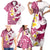 Maori Manta Ray Plumeria Royal Pink Family Matching Short Sleeve Bodycon Dress and Hawaiian Shirt