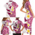 Maori Manta Ray Plumeria Royal Pink Family Matching Short Sleeve Bodycon Dress and Hawaiian Shirt