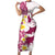 Maori Manta Ray Plumeria Royal Pink Family Matching Short Sleeve Bodycon Dress and Hawaiian Shirt