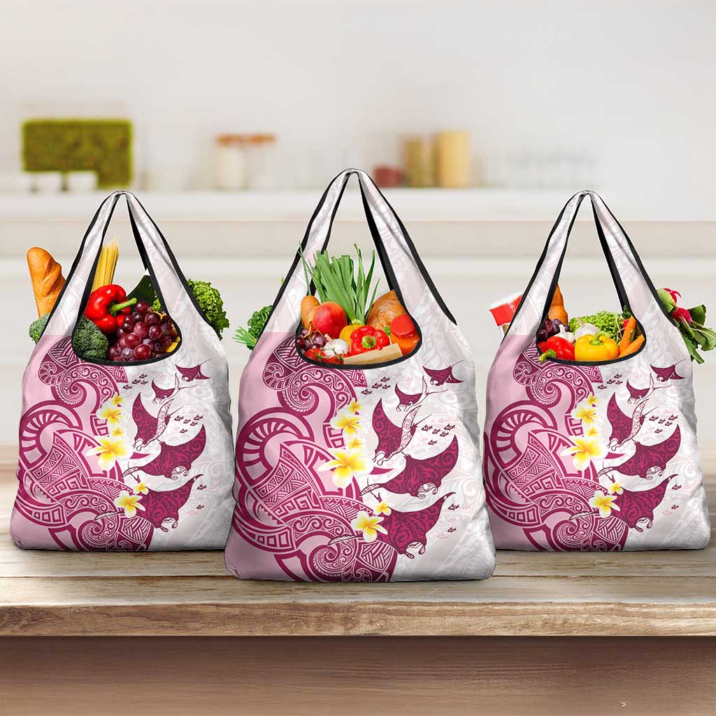 Maori Manta Ray Plumeria Royal Pink Grocery Bag LT01 3-pack One Size Pink - Polynesian Pride