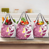Maori Manta Ray Plumeria Royal Pink Grocery Bag LT01 3-pack One Size Pink - Polynesian Pride