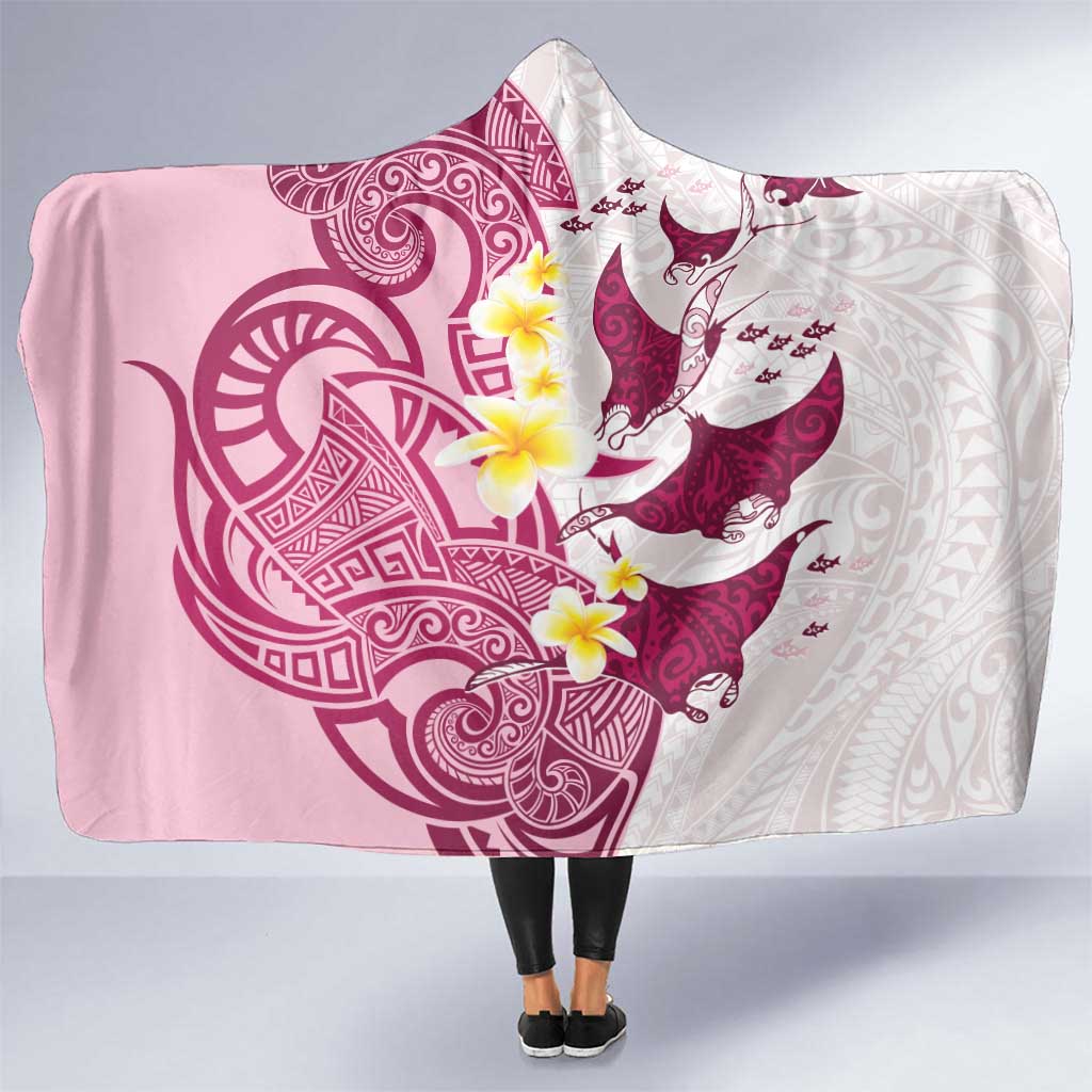 Maori Manta Ray Plumeria Royal Pink Hooded Blanket