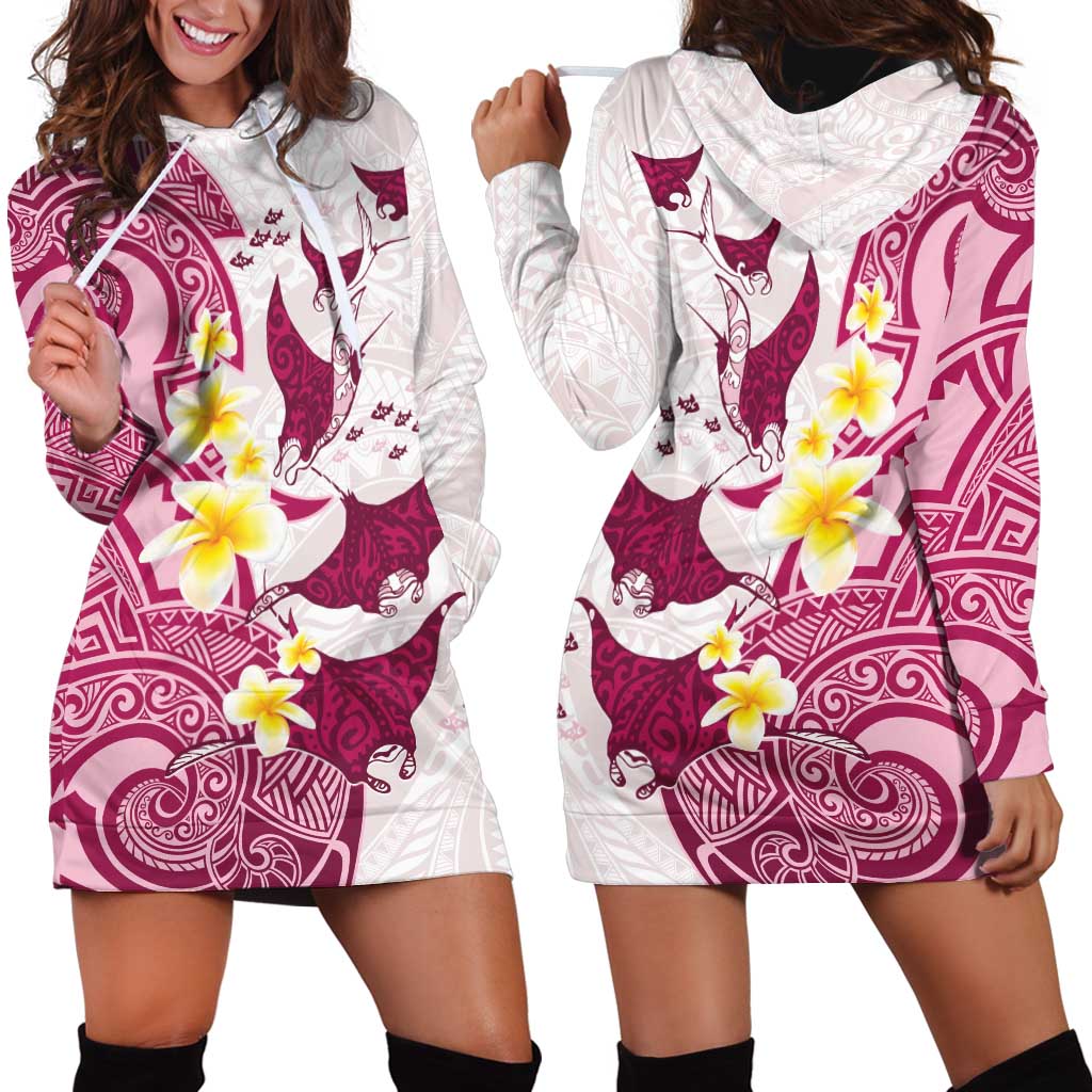 Maori Manta Ray Plumeria Royal Pink Hoodie Dress LT01 - Polynesian Pride