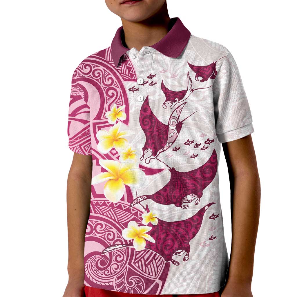 Maori Manta Ray Plumeria Royal Pink Kid Polo Shirt