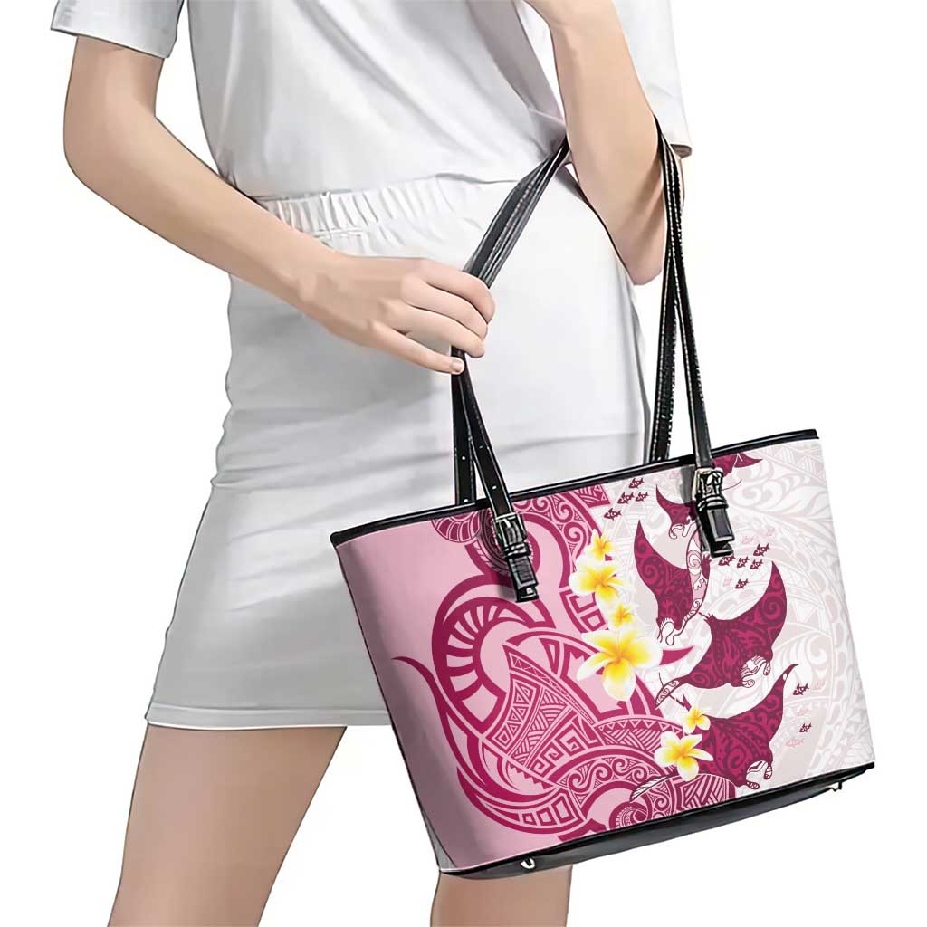 Maori Manta Ray Plumeria Royal Pink Leather Tote Bag LT01 - Polynesian Pride