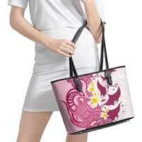 Maori Manta Ray Plumeria Royal Pink Leather Tote Bag LT01 - Polynesian Pride
