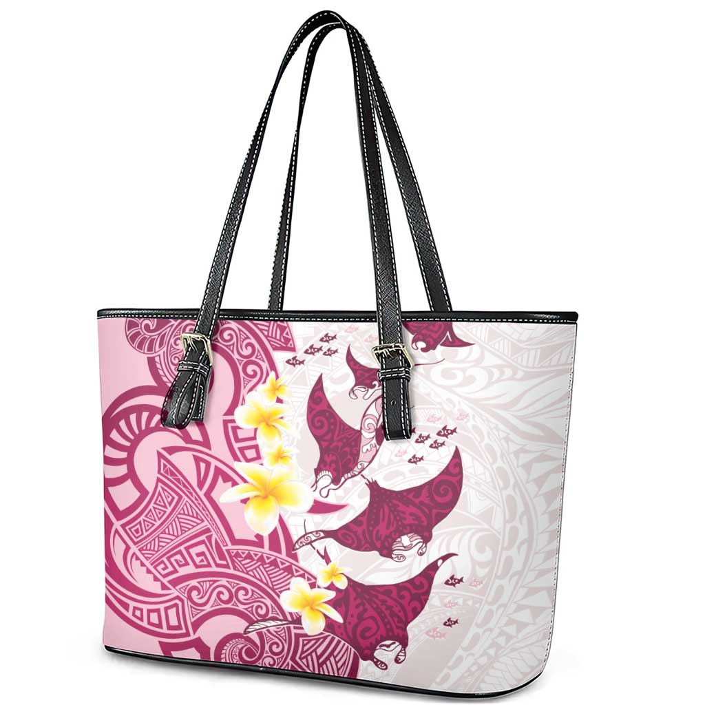 Maori Manta Ray Plumeria Royal Pink Leather Tote Bag LT01 - Polynesian Pride