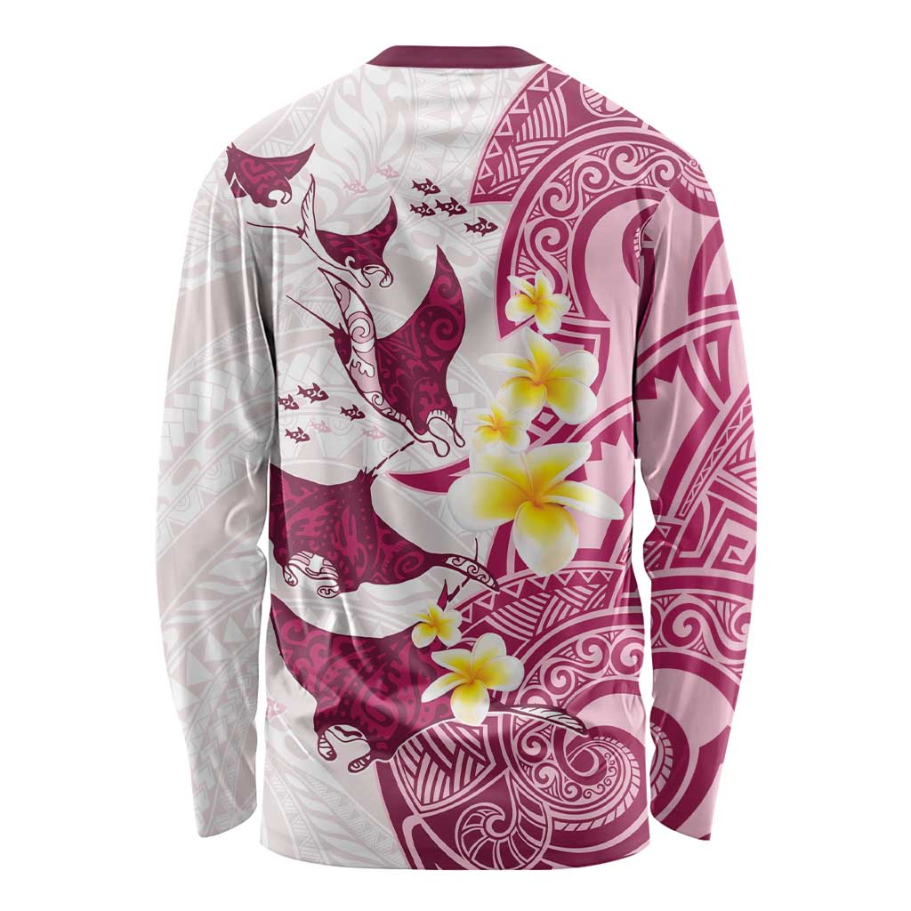 Maori Manta Ray Plumeria Royal Pink Long Sleeve Shirt