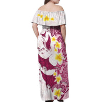 Maori Manta Ray Plumeria Royal Pink Off Shoulder Maxi Dress