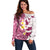 Maori Manta Ray Plumeria Royal Pink Off Shoulder Sweater