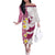 Maori Manta Ray Plumeria Royal Pink Off The Shoulder Long Sleeve Dress