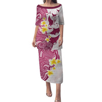Maori Manta Ray Plumeria Royal Pink Puletasi LT01 Long Dress Pink - Polynesian Pride
