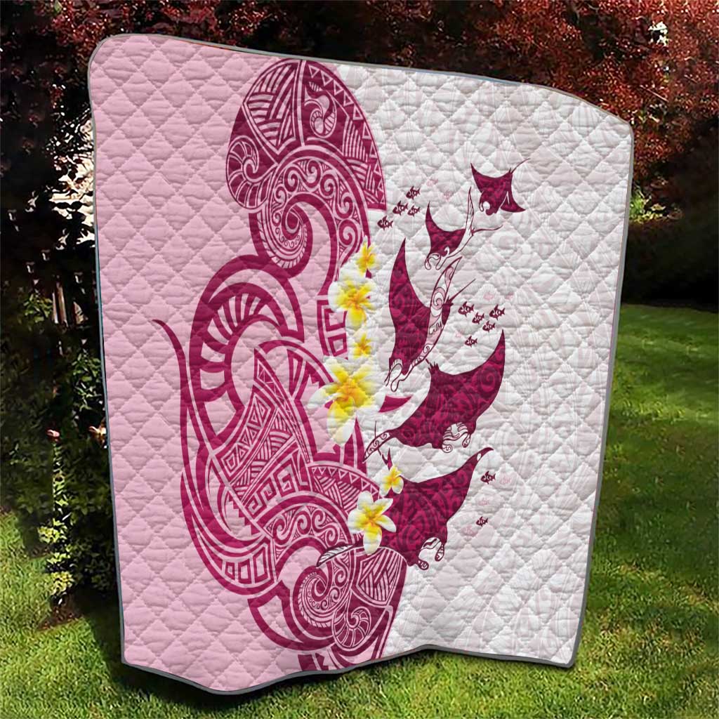 Maori Manta Ray Plumeria Royal Pink Quilt