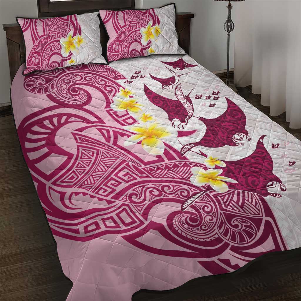 Maori Manta Ray Plumeria Royal Pink Quilt Bed Set