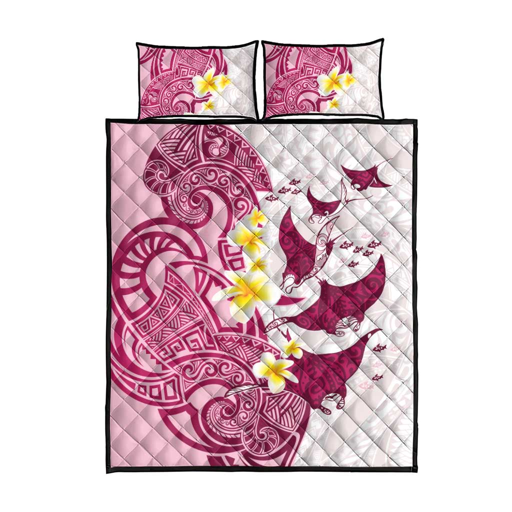 Maori Manta Ray Plumeria Royal Pink Quilt Bed Set LT01 - Polynesian Pride