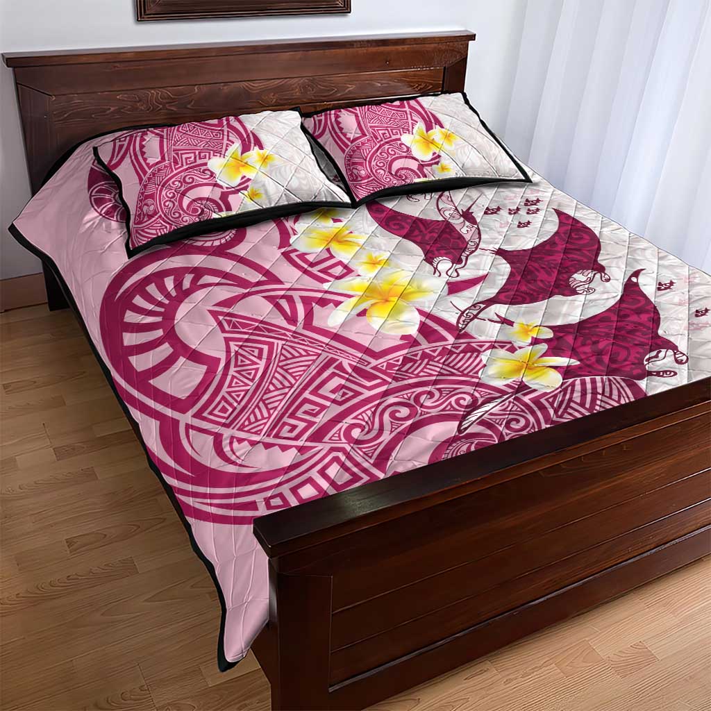 Maori Manta Ray Plumeria Royal Pink Quilt Bed Set LT01 - Polynesian Pride