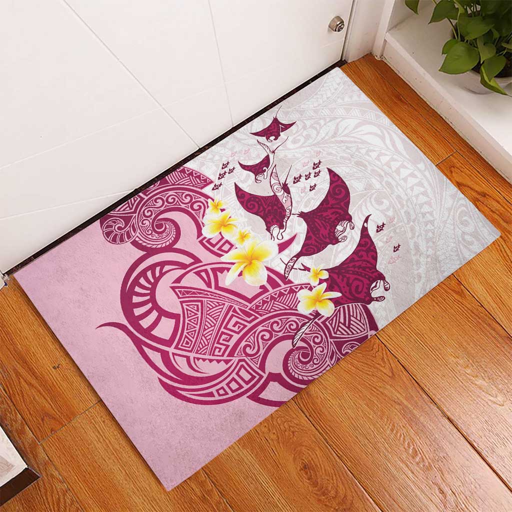 Maori Manta Ray Plumeria Royal Pink Rubber Doormat LT01 - Polynesian Pride