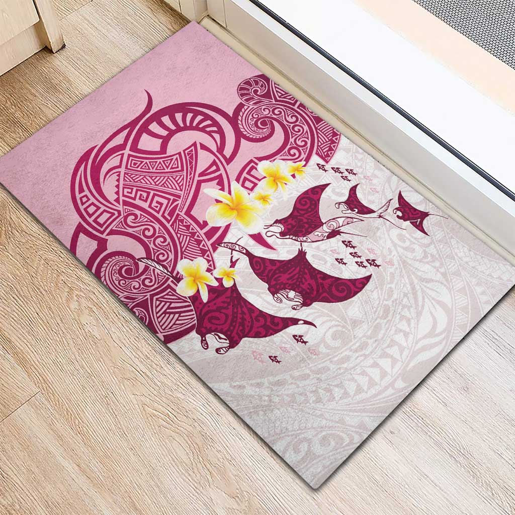 Maori Manta Ray Plumeria Royal Pink Rubber Doormat LT01 - Polynesian Pride