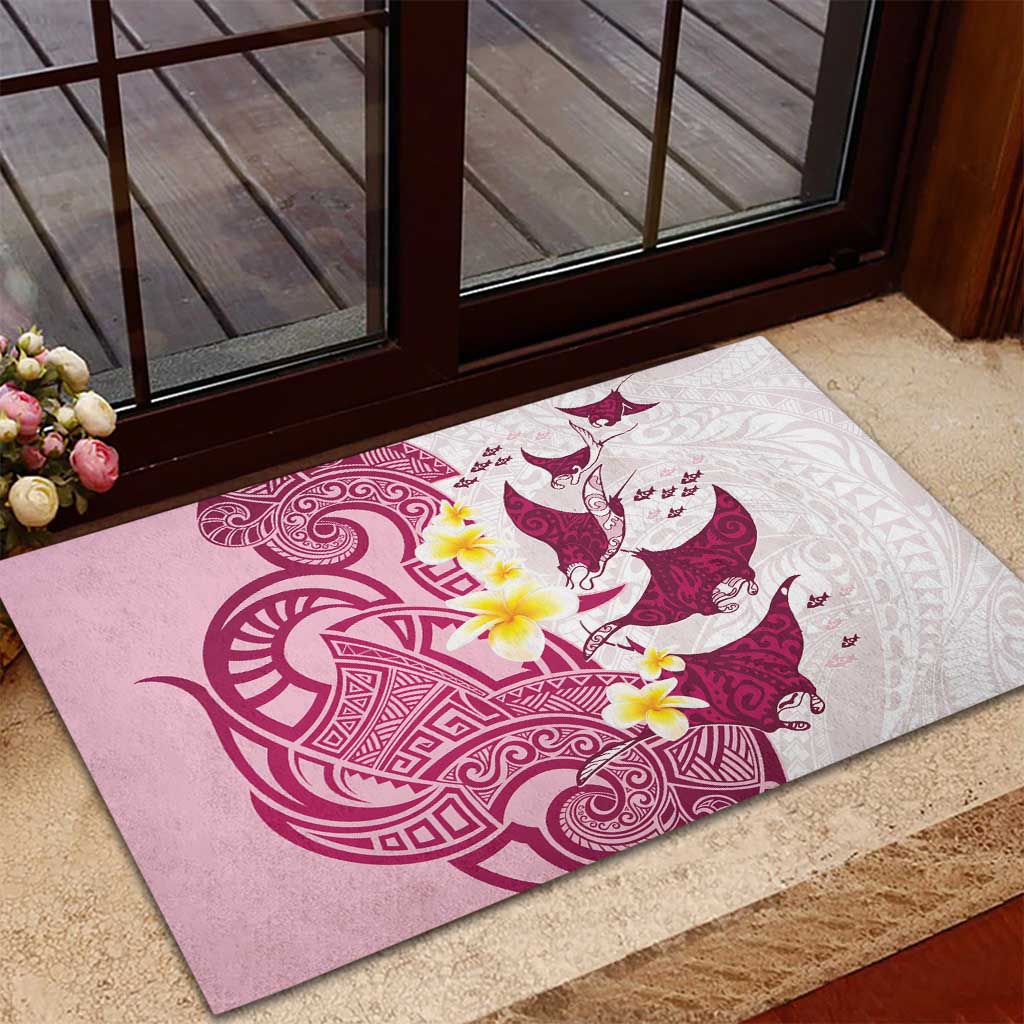 Maori Manta Ray Plumeria Royal Pink Rubber Doormat LT01 - Polynesian Pride