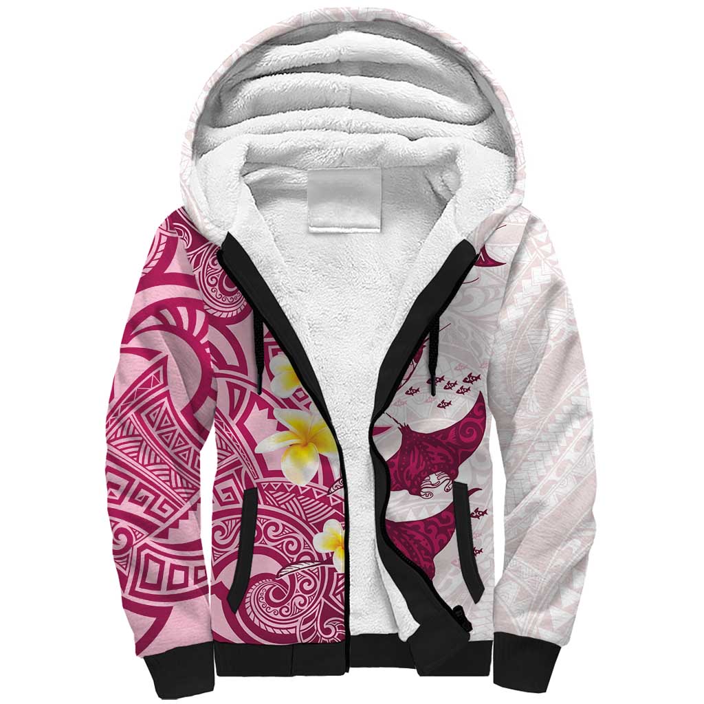 Maori Manta Ray Plumeria Royal Pink Sherpa Hoodie LT01 Unisex Pink - Polynesian Pride