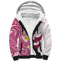 Maori Manta Ray Plumeria Royal Pink Sherpa Hoodie LT01 Unisex Pink - Polynesian Pride