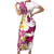 Maori Manta Ray Plumeria Royal Pink Short Sleeve Bodycon Dress