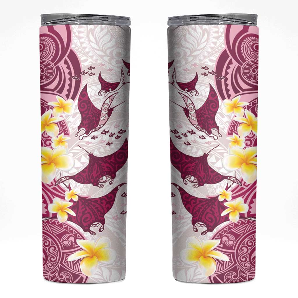 Maori Manta Ray Plumeria Royal Pink Skinny Tumbler