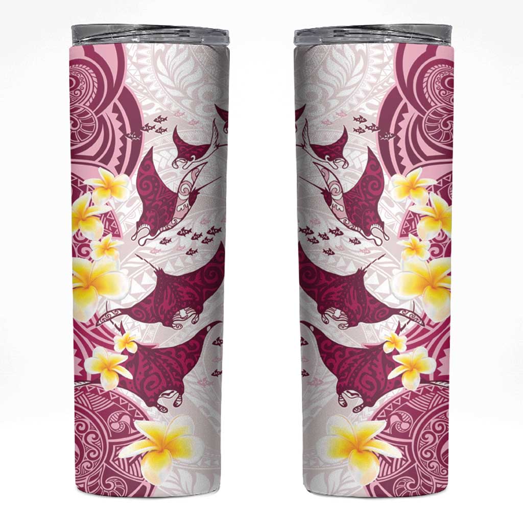 Maori Manta Ray Plumeria Royal Pink Skinny Tumbler