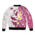 Maori Manta Ray Plumeria Royal Pink Sleeve Zip Bomber Jacket