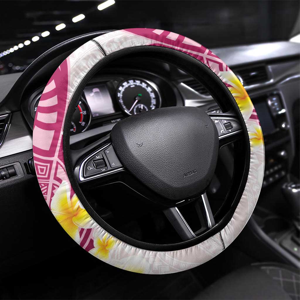 Maori Manta Ray Plumeria Royal Pink Steering Wheel Cover LT01 Universal Fit Pink - Polynesian Pride
