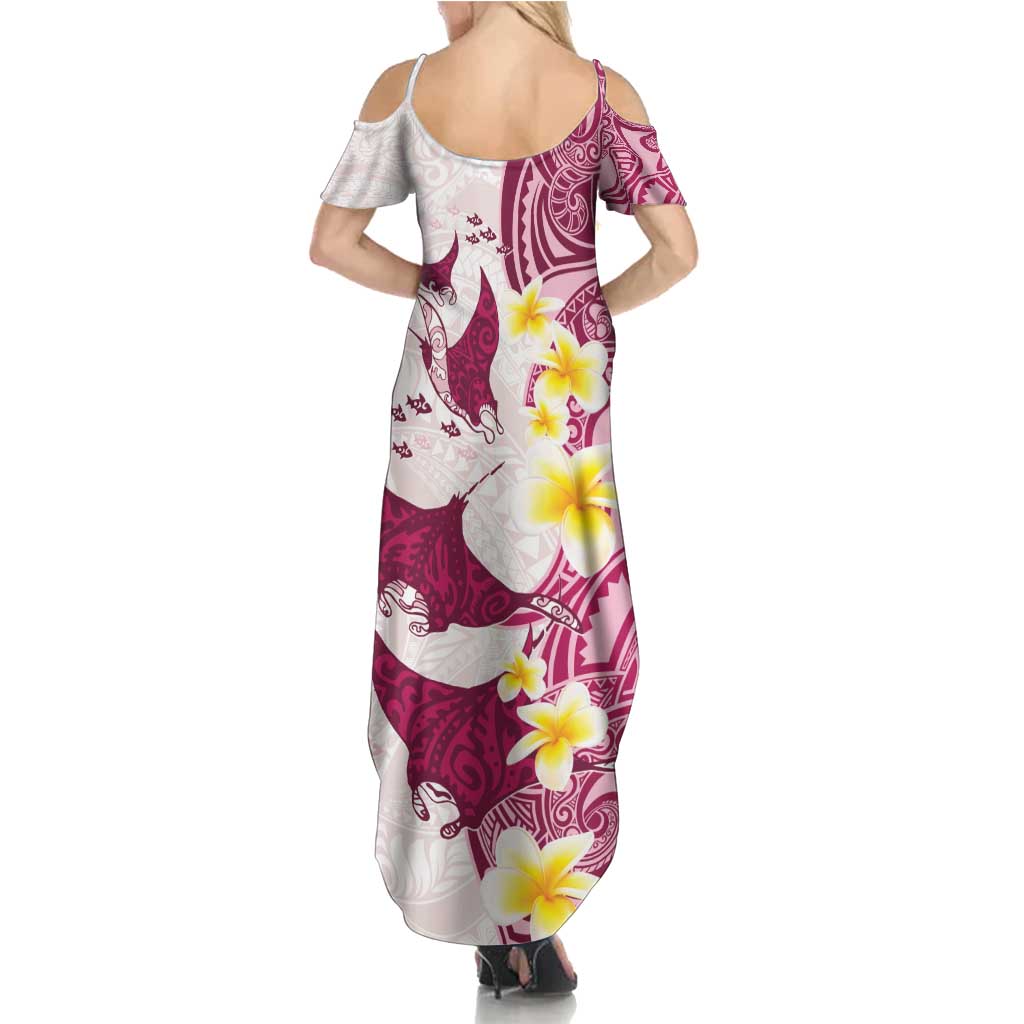 Maori Manta Ray Plumeria Royal Pink Summer Maxi Dress LT01 - Polynesian Pride