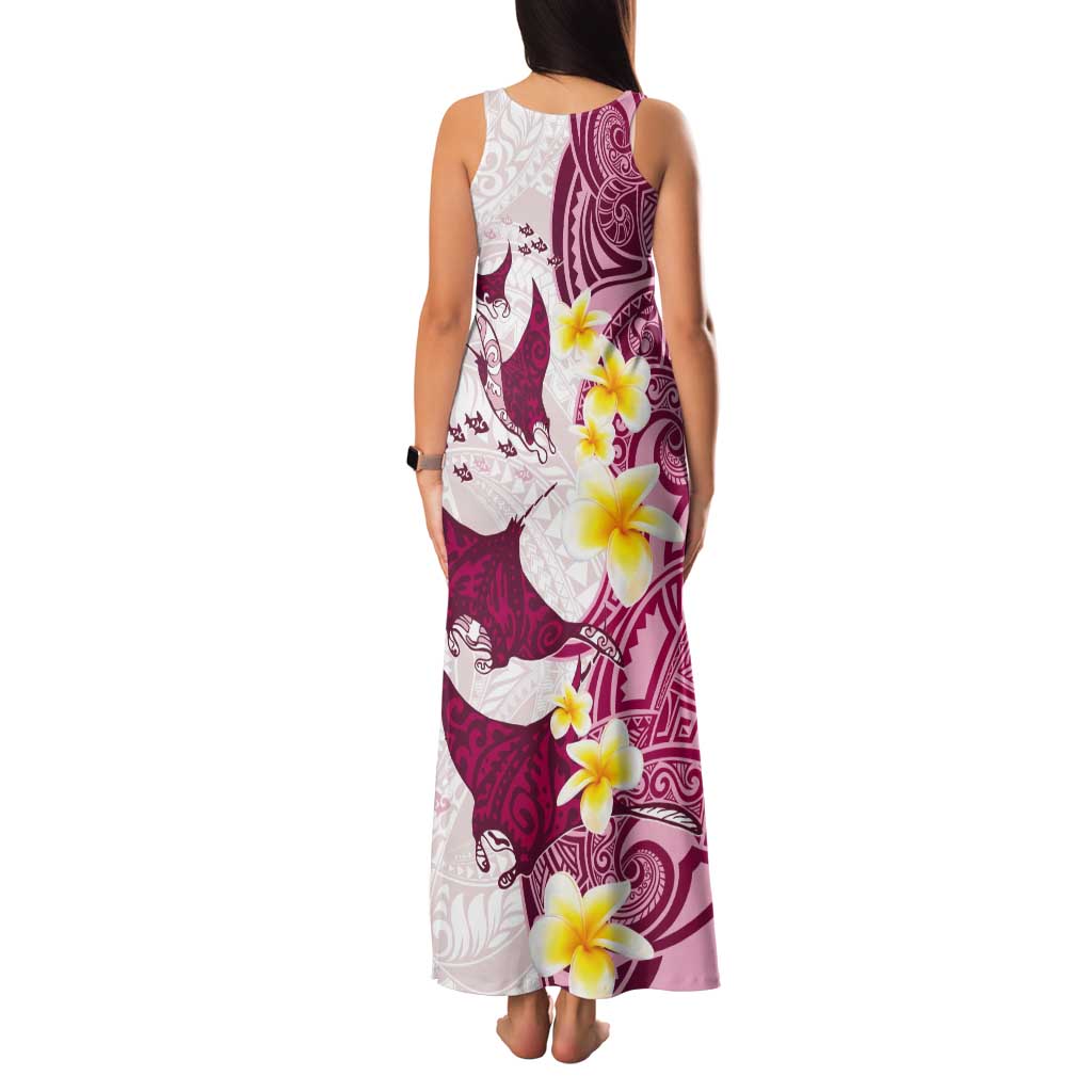 Maori Manta Ray Plumeria Royal Pink Tank Maxi Dress LT01 - Polynesian Pride