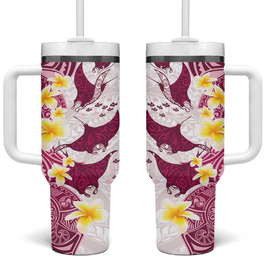 Maori Manta Ray Plumeria Royal Pink Tumbler With Handle LT01 One Size: 40 oz Pink - Polynesian Pride