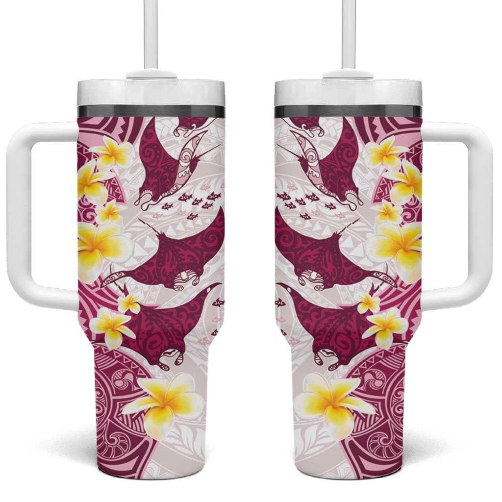 Maori Manta Ray Plumeria Royal Pink Tumbler With Handle