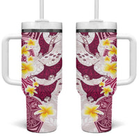 Maori Manta Ray Plumeria Royal Pink Tumbler With Handle LT01 One Size: 40 oz Pink - Polynesian Pride