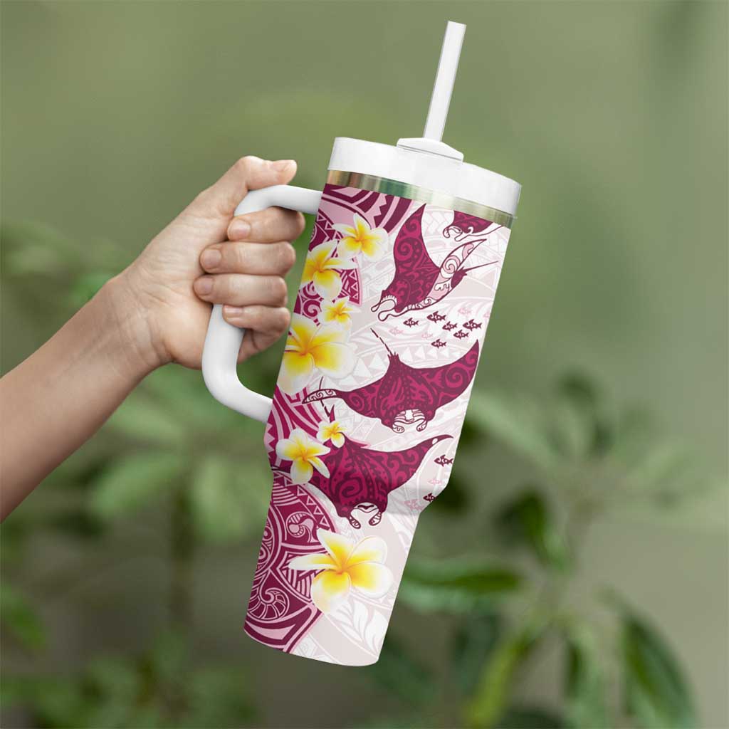 Maori Manta Ray Plumeria Royal Pink Tumbler With Handle LT01 - Polynesian Pride
