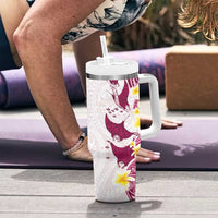 Maori Manta Ray Plumeria Royal Pink Tumbler With Handle LT01 - Polynesian Pride