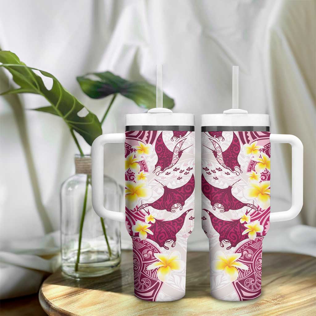 Maori Manta Ray Plumeria Royal Pink Tumbler With Handle LT01 - Polynesian Pride