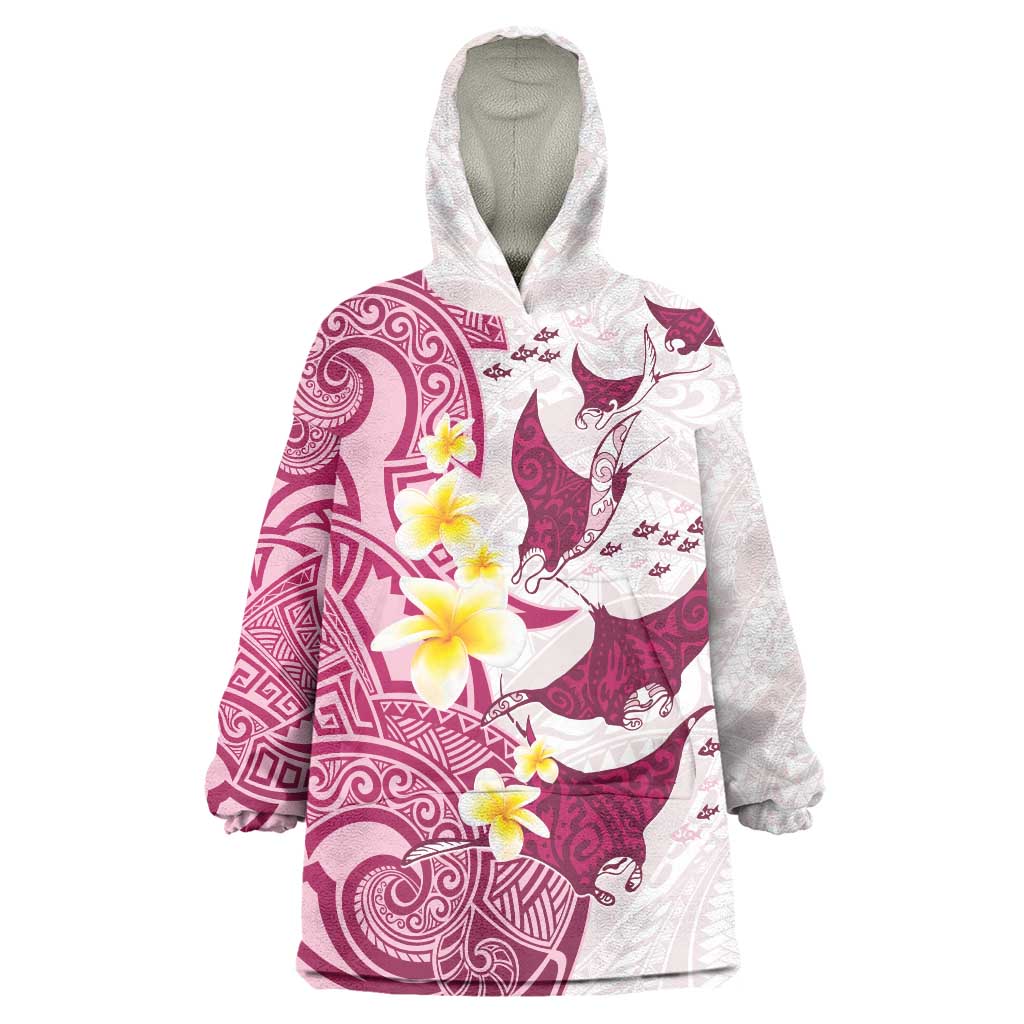 Maori Manta Ray Plumeria Royal Pink Wearable Blanket Hoodie LT01 One Size Pink - Polynesian Pride