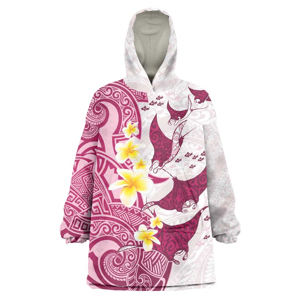 Maori Manta Ray Plumeria Royal Pink Wearable Blanket Hoodie