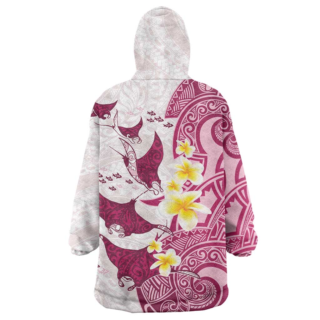 Maori Manta Ray Plumeria Royal Pink Wearable Blanket Hoodie LT01 - Polynesian Pride