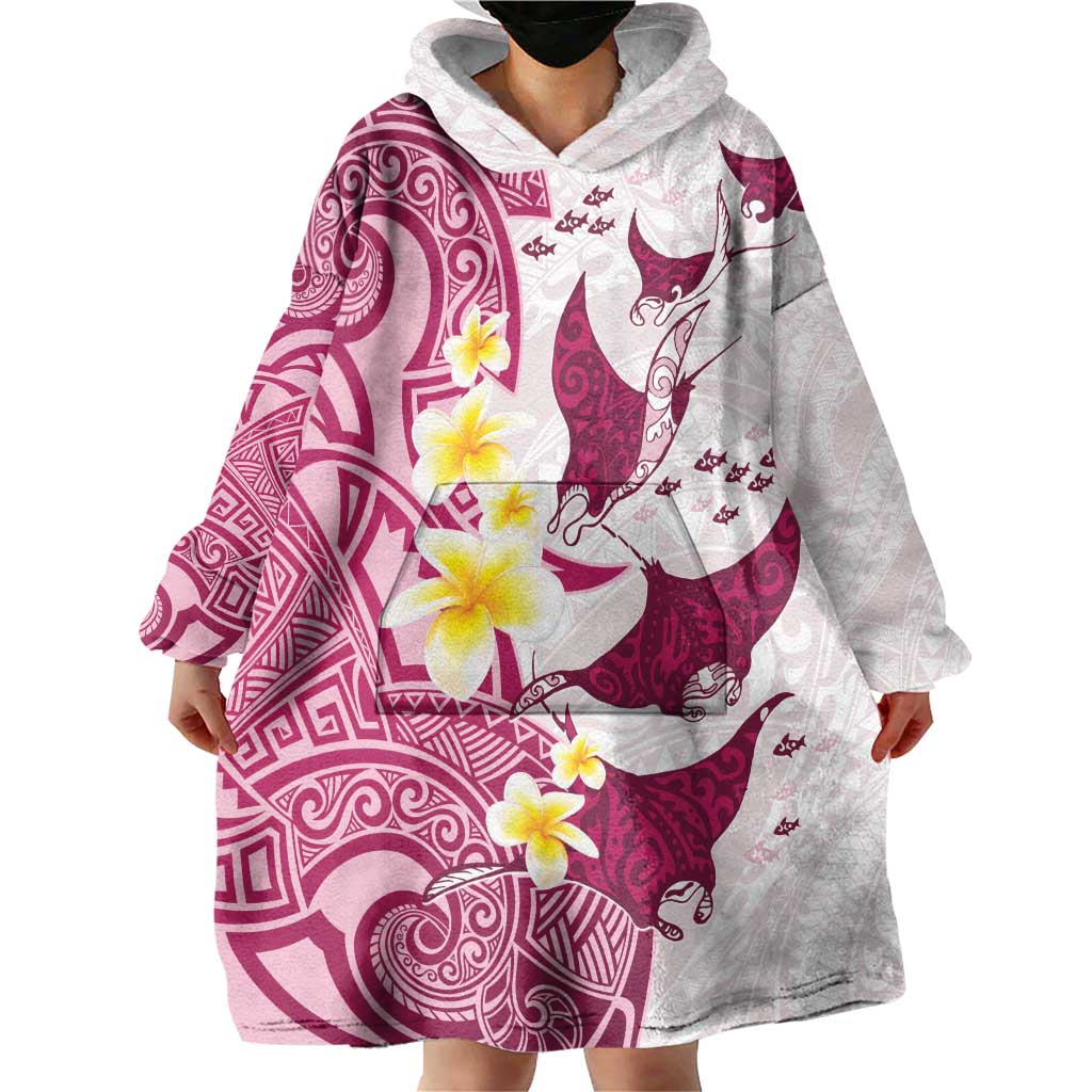 Maori Manta Ray Plumeria Royal Pink Wearable Blanket Hoodie LT01 - Polynesian Pride