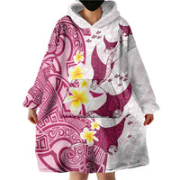 Maori Manta Ray Plumeria Royal Pink Wearable Blanket Hoodie LT01 - Polynesian Pride