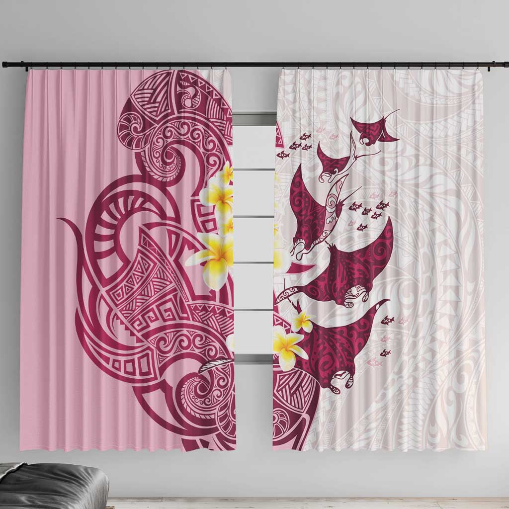 Maori Manta Ray Plumeria Royal Pink Window Curtain