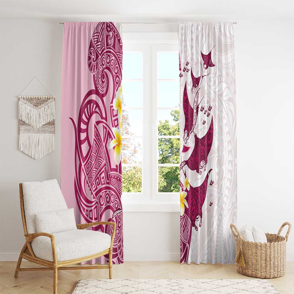 Maori Manta Ray Plumeria Royal Pink Window Curtain LT01 - Polynesian Pride