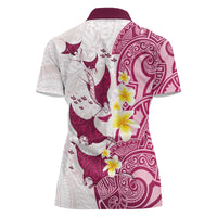 Maori Manta Ray Plumeria Royal Pink Women Polo Shirt