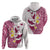 Maori Manta Ray Plumeria Royal Pink Zip Hoodie