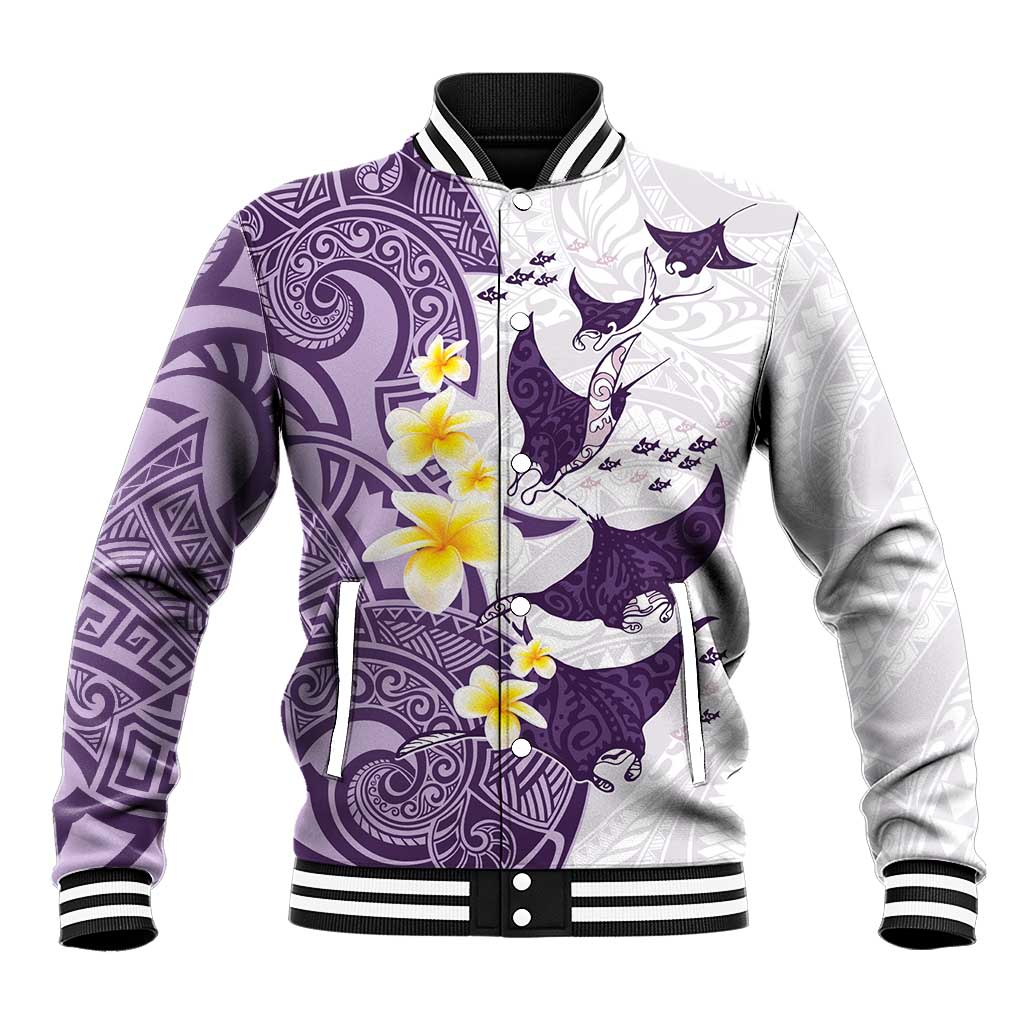 Maori Manta Ray Plumeria Deep Purple Baseball Jacket LT01 Unisex Purple - Polynesian Pride