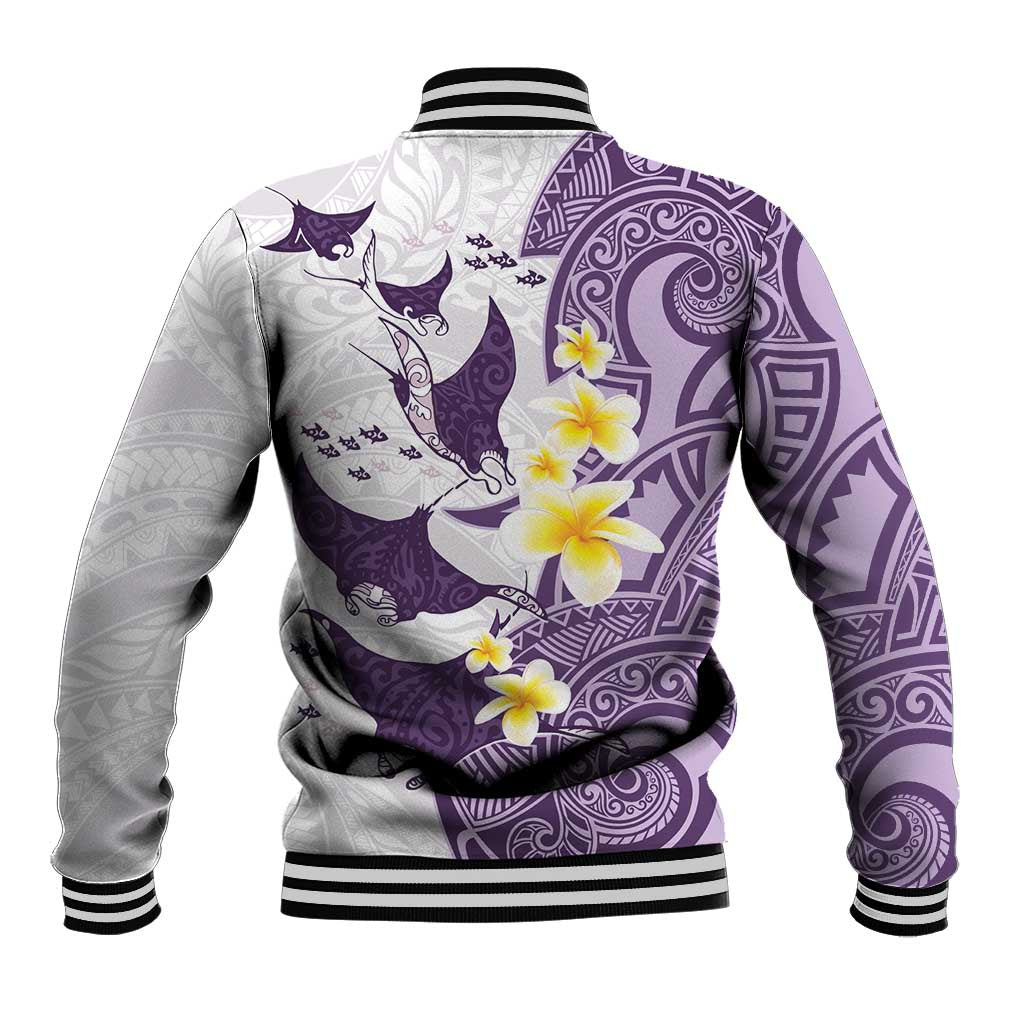 Maori Manta Ray Plumeria Deep Purple Baseball Jacket LT01 - Polynesian Pride